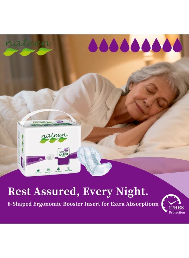 Nateen Easy-8 Super High Absorbency Incontinence Pads for Adults, 8-Shaped Disposable Insert Booster Pad for Adult Diapers & Pants, Anti-Leak Protection, Soft Sensitive Care, Unisex (10 count) - Image 3